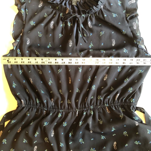Ann Taylor Ruffled Cap Sleeve Black Floral Dress w/ Elastic Waist & Belt Size XL - Picture 4 of 9